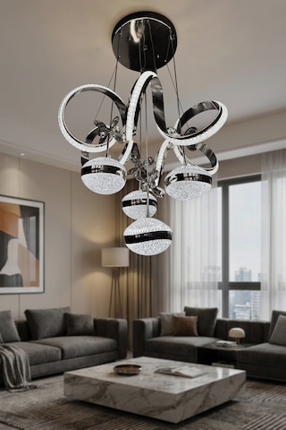 Kıvrım 4 Top Simli Modern Sarkıt Salon - Oturma Odası Led Avize Çok Renkli