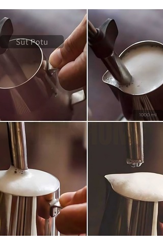 Süt Potu Paslanmaz Süt Köpürtme Sürahisi Çelik Pitcher 1000 Ml