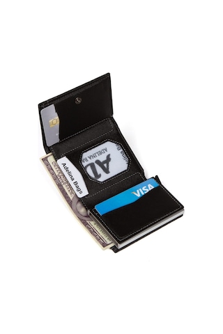 Unisex Rio Mekanizmalı Otomatik Kızaklı Kartlık Cüzdan Siyah