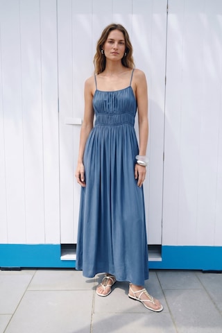 Sateen Askılı Uzun Elbise - İndigo-137496 Indigo