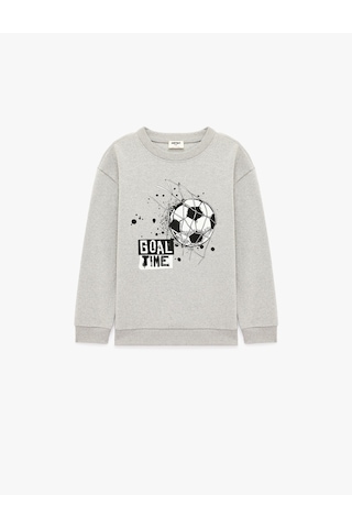 Koton İki İplik Şardonlu Baskılı Bisiklet Yaka Uzun Kollu Sweatshirt Gri 7wkb10402tk