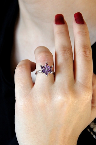 925 Ayar Gümüş Mor Lotus Çiçeği Yüzük - 34023300