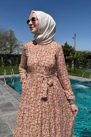 Rabia Şamlı Hale Elbise Bej Normal