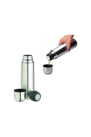 Çift Katmanlı Kapaklı Çelik Termos 1 Litre Inox
