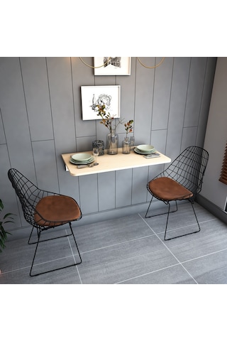 Asra Trend DMM-08 %100 MDF 90x50 cm Duvara Monte Katlanır Masa Akça Ağaç Mutfak Yemek ve Çalışma Masası