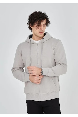 Vexor Unisex Tam Fermuarlı Kapşonlu Sweatshirt - Boyalı Gri