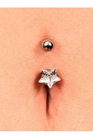 Yıldız Zirkon Taş 8 Mm Zirkon Taş 316l Cerrahi Çelik Göbek Piercing-gbkpr67