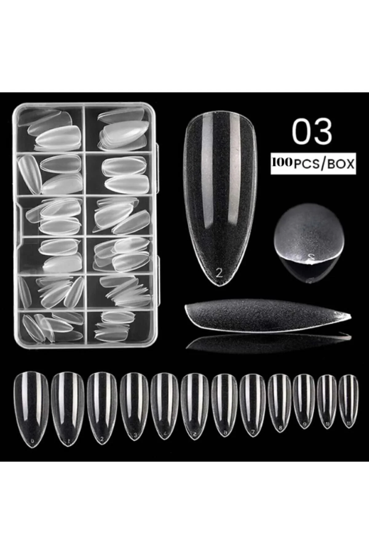 Özel Kutulu Yeni Nesil Jel Destekli Şeffaf Badem Tırnak 100'lü