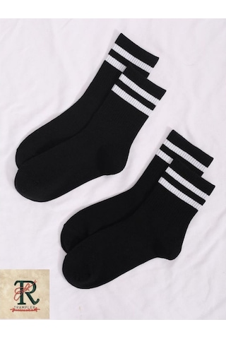 Trampler Unisex 6'Lı Çemberli Kolej Çizgili Çorap Siyah Beyaz Siyah - Beyaz