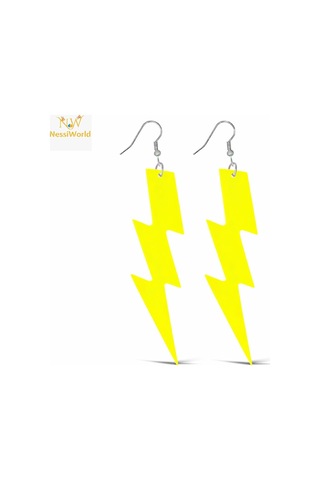 80 Ler 90& 39 Lar Retro Neon Sarı Şimşek Küpe 10 Cm