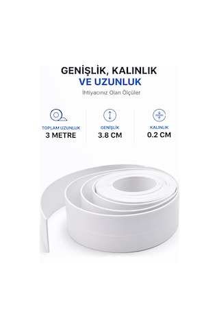 Su Sızdırmaz Bant 3 Adet Lavabo Küvet Kenar Bandı 3.2 M Su Geçirmez İzolasyon Bandı