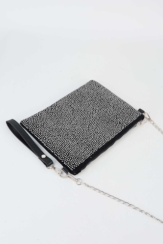 Vivaq Kadın Gümüş Taşlı Süet Bilek Askılı Ve Zincir Askılı Portföy El Ve Clutch Çanta SİYAH