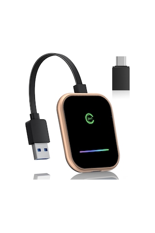 Vkemall Kablosuz Carplay/android Auto Dönüştürücü, 2-in-1 Araç Kablosuz Adaptörü, Navigasyon, Müzik, Ses Asistanı, Plug & Play - Gül Altını