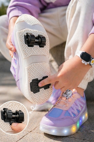 Muggo Sky Çocuk Işıklı Patenli Tekerlekli Sneaker Spor Ayakkabı Lila