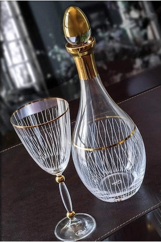 Canba Venüs Butik Altın 61 Parça 12 Kişilik Kristal Lüx Sofra Bardak Su Takımı