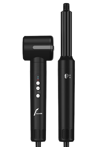 Veryfit 7 in 1 Hava Üflemeli Saç Düzleştirici Bukle Maşa Airwrap Compact Saç Kurutma Fön Makinesi Siyah