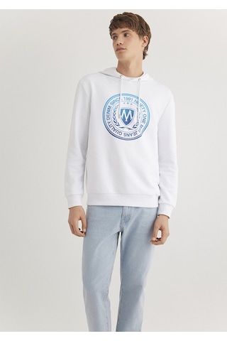 Mavi - Mavi Logo Baskılı Kapüşonlu Beyaz Sweatshirt 0611721-620 Beyaz