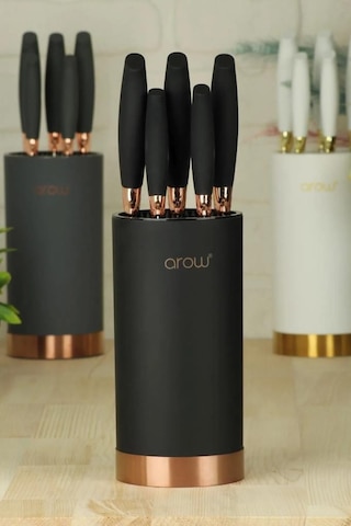 Arow Standlı Lüx Bıçak Seti Siyah Tr-2656 Siyah