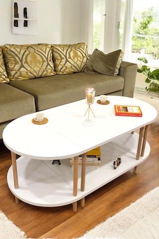 Çevir Kur 3'ü 1 Arada 2 Raflı Orta Sehpa Ve Dekoratif Yan Sehpa Gazetelikli Beyaz