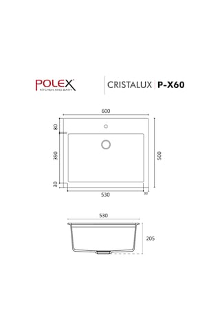 Polex Cristalüx Granit Evye P-X60 Siyah Tezgah Altı Ve Tezgah Üstü Kare Mutfak Evyesi 60x50 CM