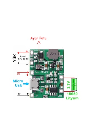 TP4056 2A Lipo - Li Ion Micro USB Pil Şarj Devresi + Voltaj Yükse