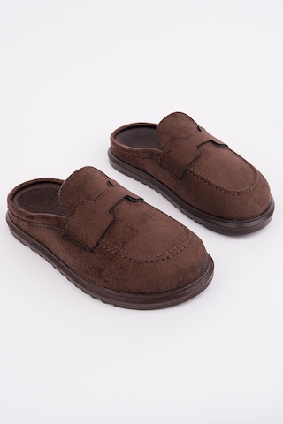 Muggo Vintage Süet Deri Günlük Rahat Önü Kapalı Kadın Loafer Terlik Kahverengi