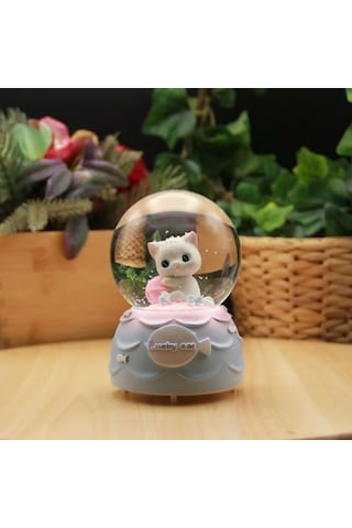 Pilli Işıklı Müzikli Kar Küresi Şanslı Toplu Kedi Figürlü Eğlence