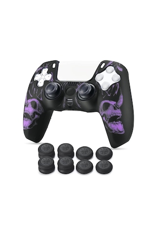 Playstation 5 Controller Ps5 Controller İçin Lazer Oyma Silikon Kaplama X 1 Mor Pro Thumb Grips X 8 Arka Kapak
