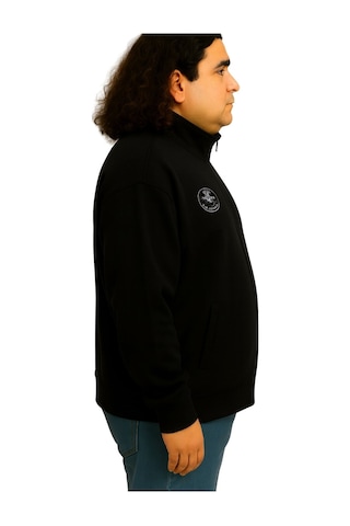 Erkek Büyük Beden 122-158 Kilo Arası İçin Uygun Pamuklu Geniş Kalıp Dik Yaka Fermuarlı Sweat Mont Siyah