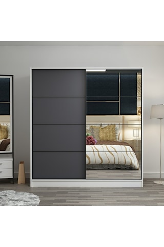 Minarmobilya Minar Kale 2 Kap. Ayna Sürg. Dolap 180 Cm - Beyaz/ Antrasit