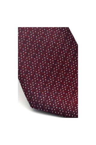 Beyaz Kırcıl Desenli Bordo Dokuma Kumaş Mendilli Slim Fit Kravat // Sdk-2504-3 Bordo