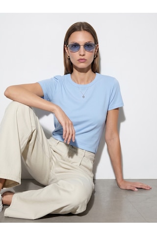 Dilvin 32779 Bisiklet Yaka T-shirt-açık Mavi