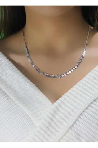 Gümüş Rodyumlu Dövme Modeli Pullu Kolye