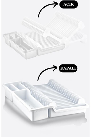 Flosoft Katlanır Bulaşıklık, Kaşıklık Bölmeli Tabaklık Kurutmalık Beyaz