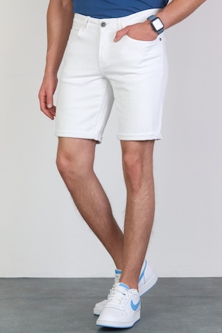 HLT Jeans Erkek Beyaz Slim Kesim Comfort Likralı Esnek Jeans Şort Thomas-Beyaz 001