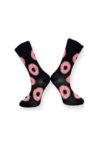Me-vo Tekli Siyah Renkli Unisex Esnek Nem Alabilen Pamuklu Donut Desenli Soket Çorap Siyah