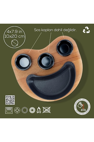 Lava Fajita Tabağı Böbrek Form Siyah Mat Ahşap Stand 10 X 20 Cm Siyah