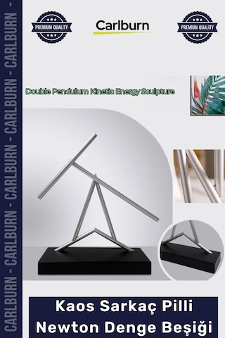 Özel Üretim Modern Ofis Dekorasyon Kinetik Sanat Heykeli 40 Cm Kaos Sarkaç Pilli Newton Denge Beşiği