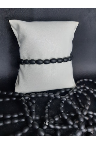 Mryart Doğal Oniks Taşı Bileklik Mat Siyah Unisex Enerji Ve Şıklık Bir Arada