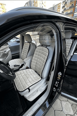 Skoda Kamiq Bej Renk Tay Tüyü Cepli & Terletmez Sırtlı Oto Koltuk Minder Seti - Koltuk Koruma Kılıfı Ön & Arka Tam Set