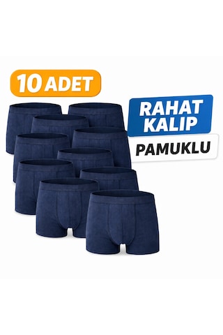 John Lion Erkek Pamuklu Rahat Kalıp Lacivert 10 Lu Boxer Günlük Kullanım Lacivert