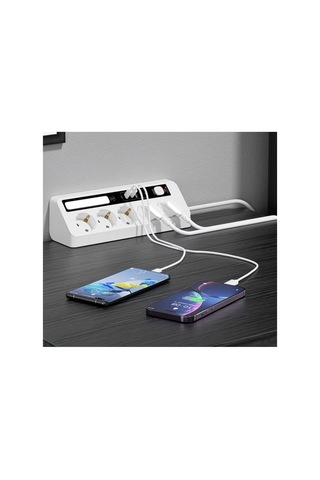 5 Li Akım Korumalı Priz 2500w 2 Usb + 2 Type-c Hızlı Şarj Led Gece Lambalı Dokunmatik Beyaz 0