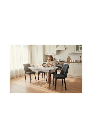 Tool Aksesuar T-6020 4 Kişik Yemek Masası Ve Antrsit Sandalye Takımı Mutfak Salon Restorant Cafe Otel Kullanımına Uygundur. Antrasit