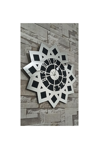 Ahenk Mdf Üzeri Gümüş Aynalı Pleksi Duvar Saati 40x40 Siyah-gümüş