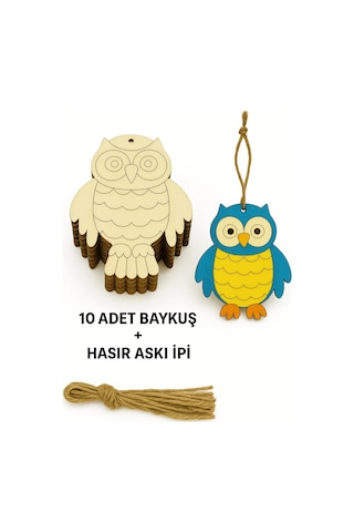 Baykuş 10 Adet Ahşap Boyama Etkinlik Seti Eğitici Çocuk Aktivite + Fırça + Akrilik Boya Kreş Okul