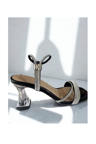 Taşlı Siyah Abiye Bantlı Bayan Ayakkabısı Siyah - Taş
