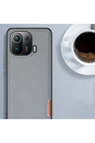 Dux Ducis Fino Serisi Xiaomi Mi 11 Pro Kılıf Premium Dokuma Silikon Kılıf- 5775 Gri