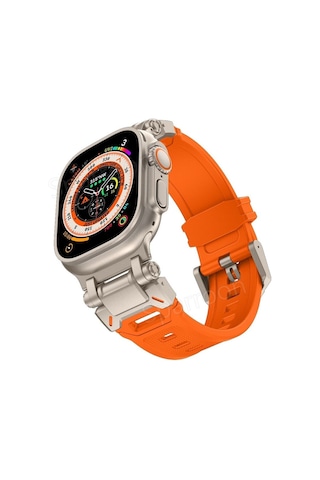 Apple Uyumlu  Watch  Ultra 1/2 49mm Titanyum Metal Bağlantı Kitli Silikon Kordon 101