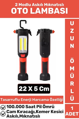 Premium 2 Modlu Mıknatıslı Askılı Cam Kıracağı Kemer Kesici Çok Fonksiyonlu Şarjlı Oto Lambası
