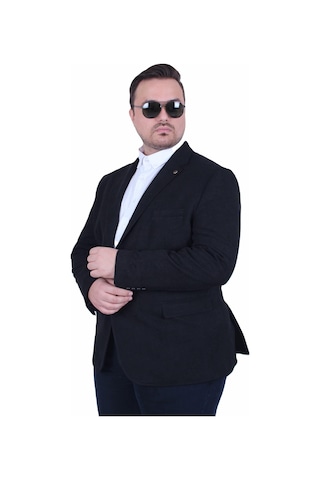 Mocgrande Erkek Büyük Beden 4 Drop Blazer Şönili Ceket 500602 Sıyah Siyah